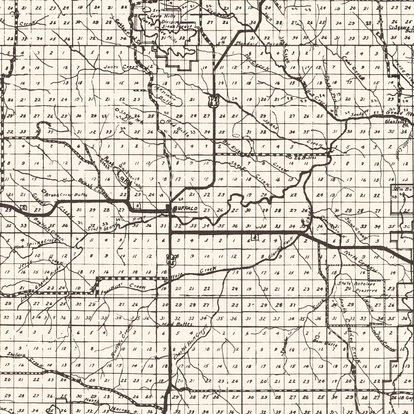 Vintage Map of Harding County, South Dakota 1952