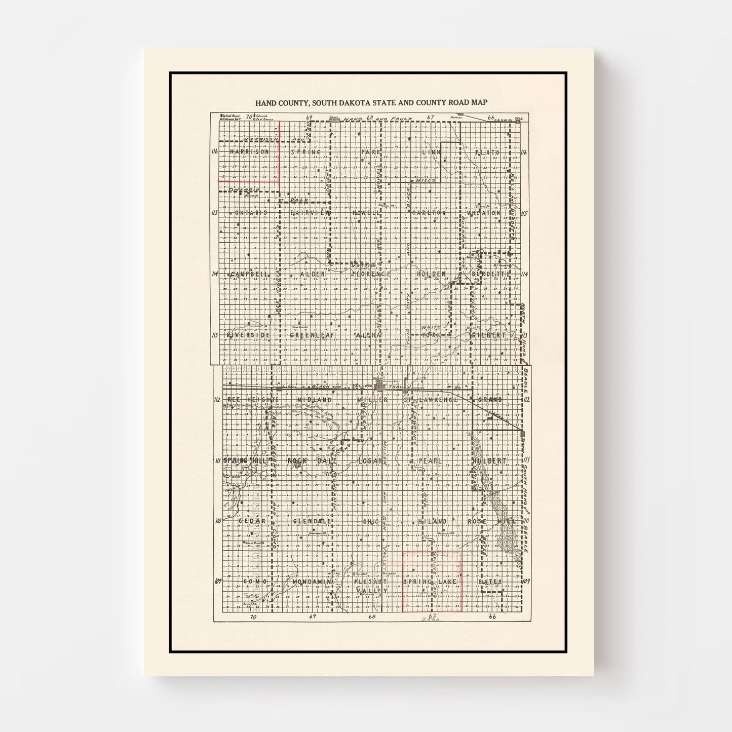Vintage Map of Hand County, South Dakota 1900