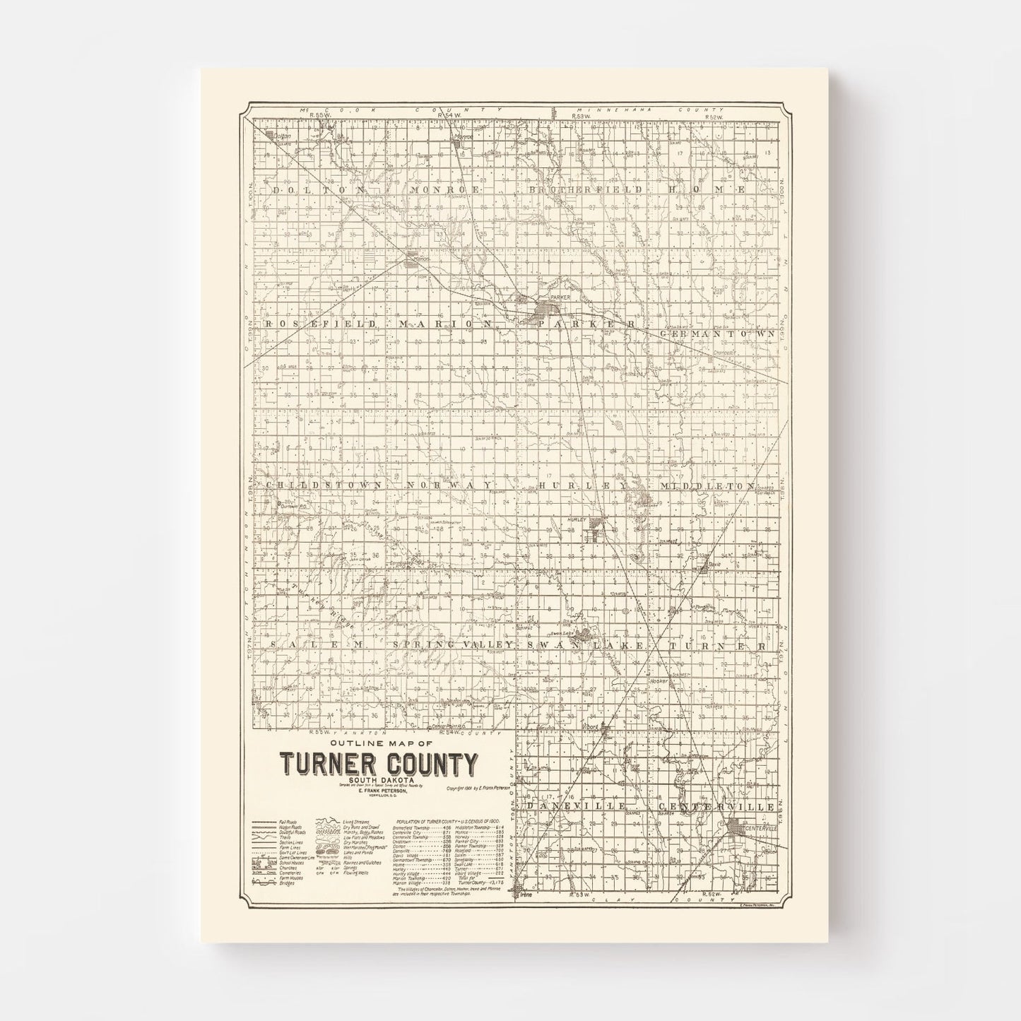 Vintage Map of Turner County, South Dakota 1901