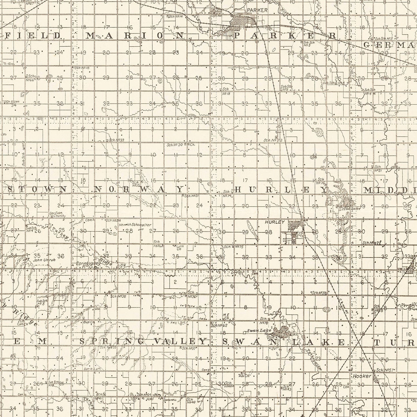 Vintage Map of Turner County, South Dakota 1901