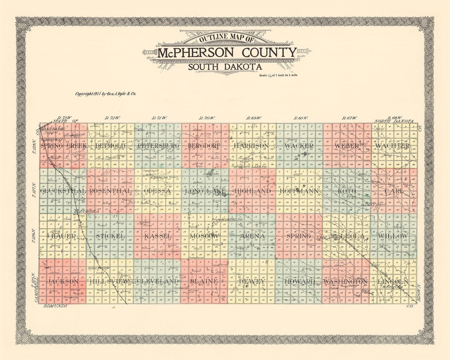 Vintage Map of McPherson County, South Dakota 1911