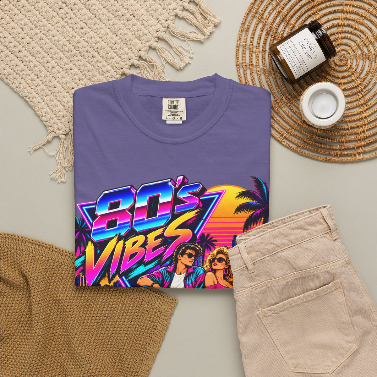 80s Vibes retro car scene T-shirt | neon palm sunset