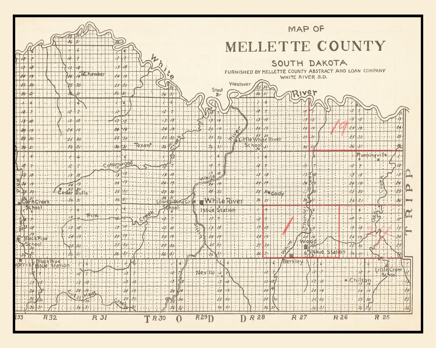 Vintage Map of Mellette County, South Dakota 1900