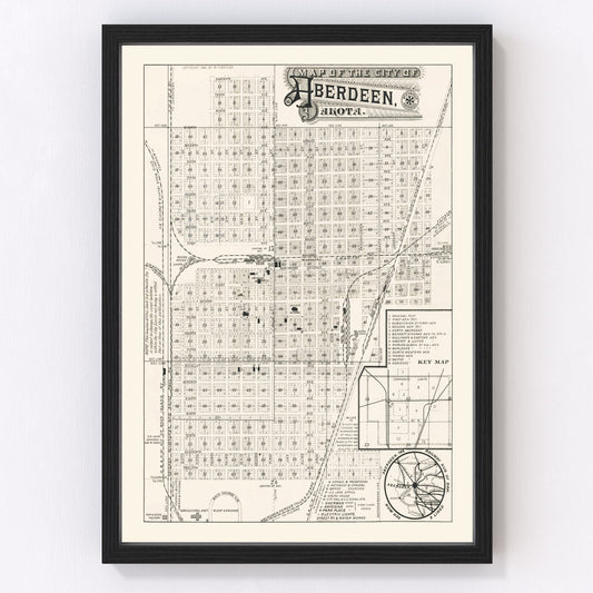 Vintage Map of Aberdeen, South Dakota 1886