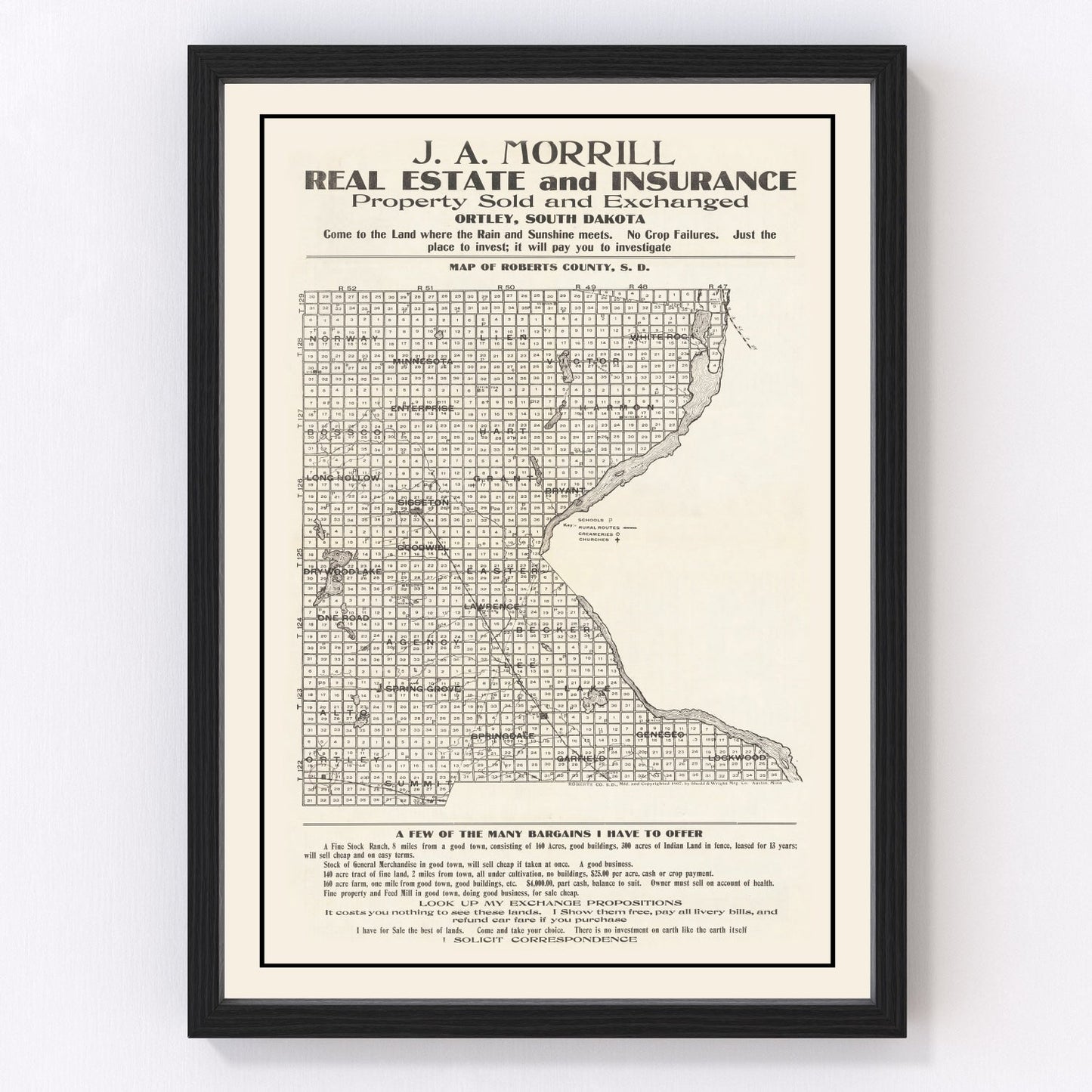 Vintage Map of Roberts County, South Dakota 1907