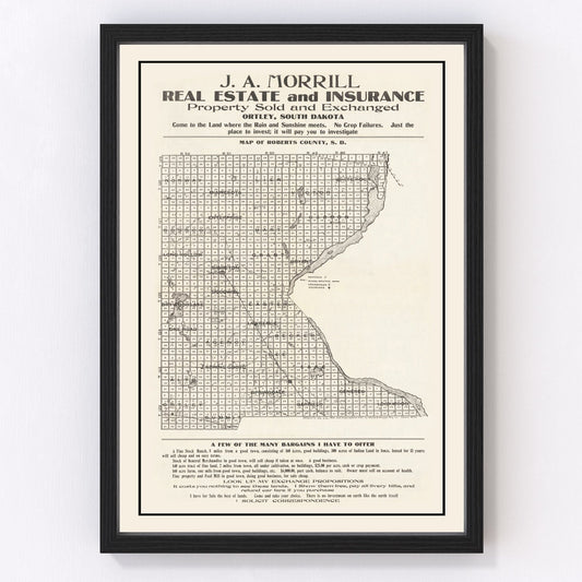 Vintage Map of Roberts County, South Dakota 1907