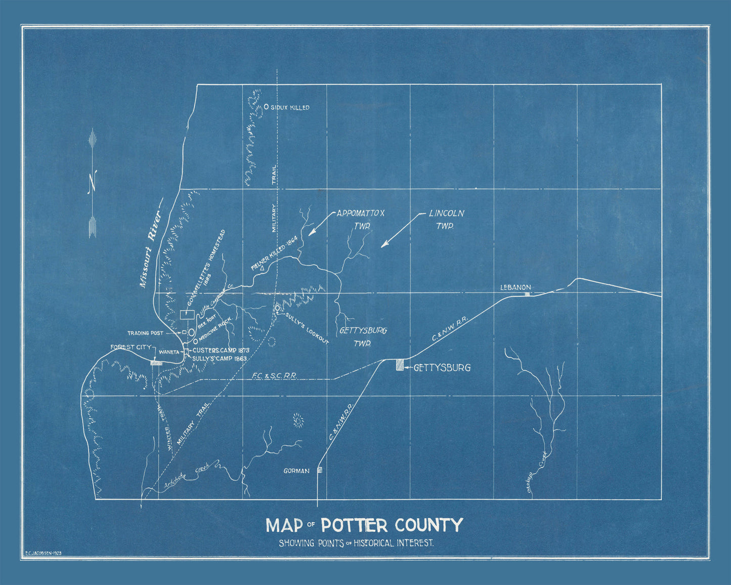 Vintage Map of Potter County, South Dakota 1894