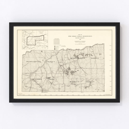 Vintage Pine Ridge Indian Reservation Map 1914