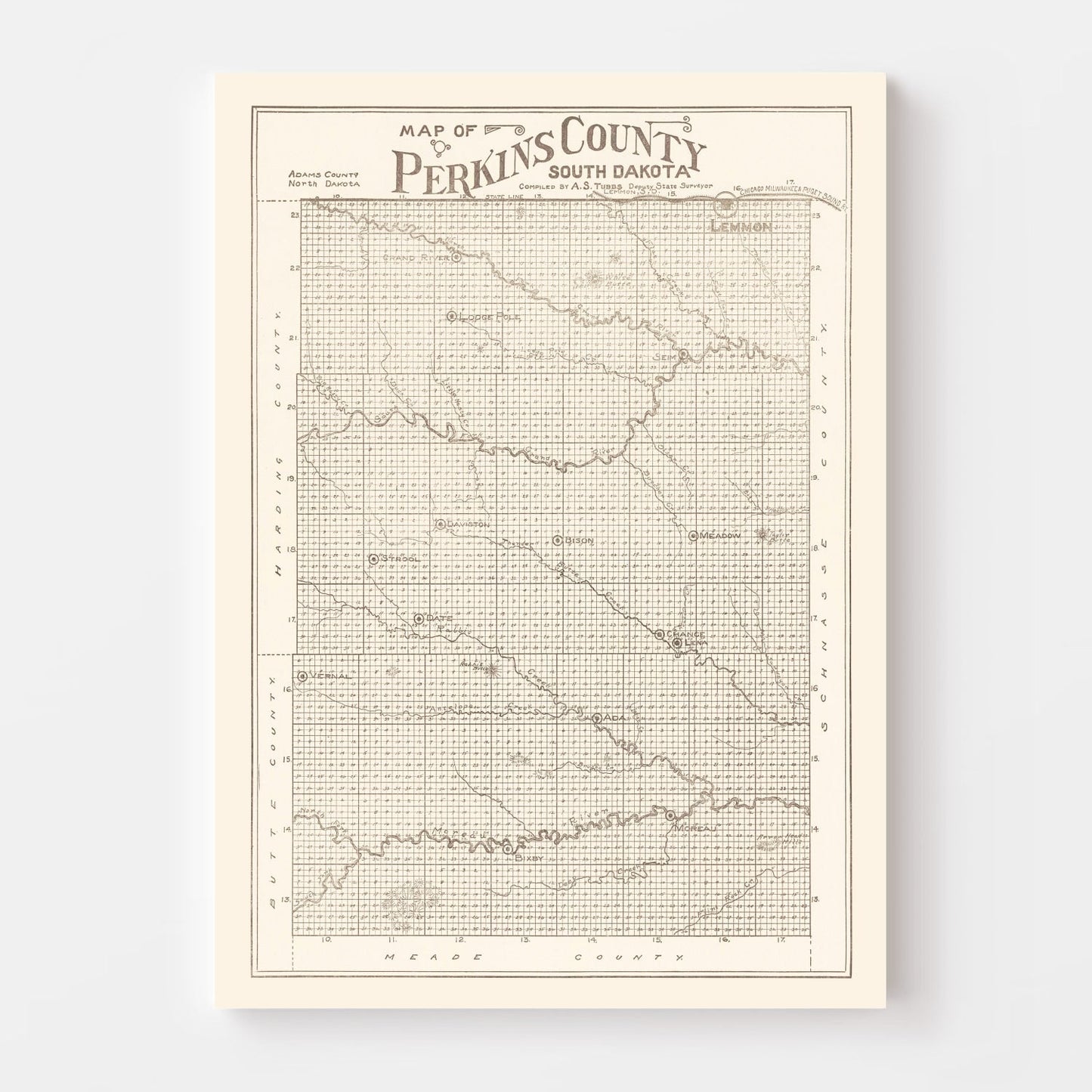 Vintage Map of Perkins County, South Dakota 1919