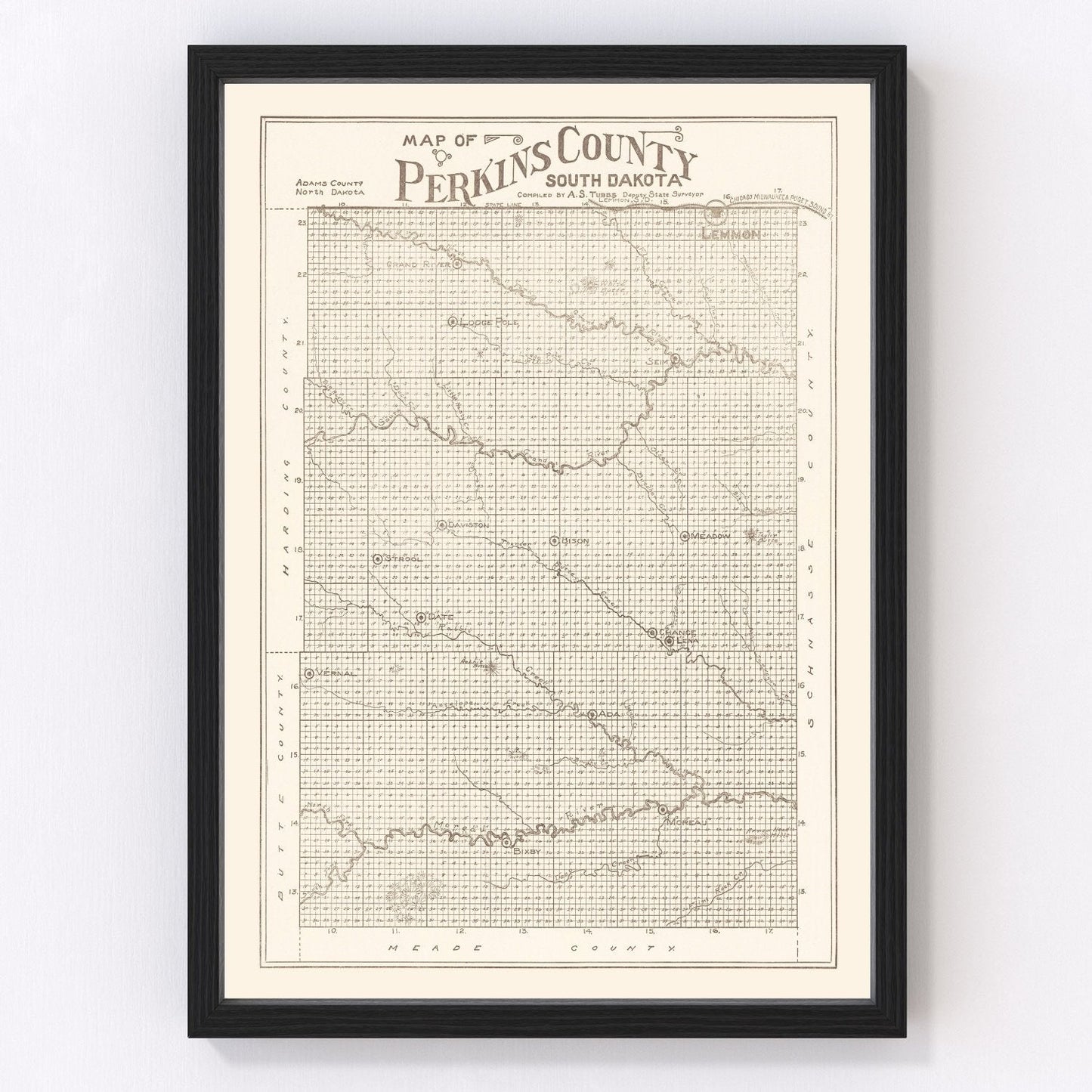 Vintage Map of Perkins County, South Dakota 1919