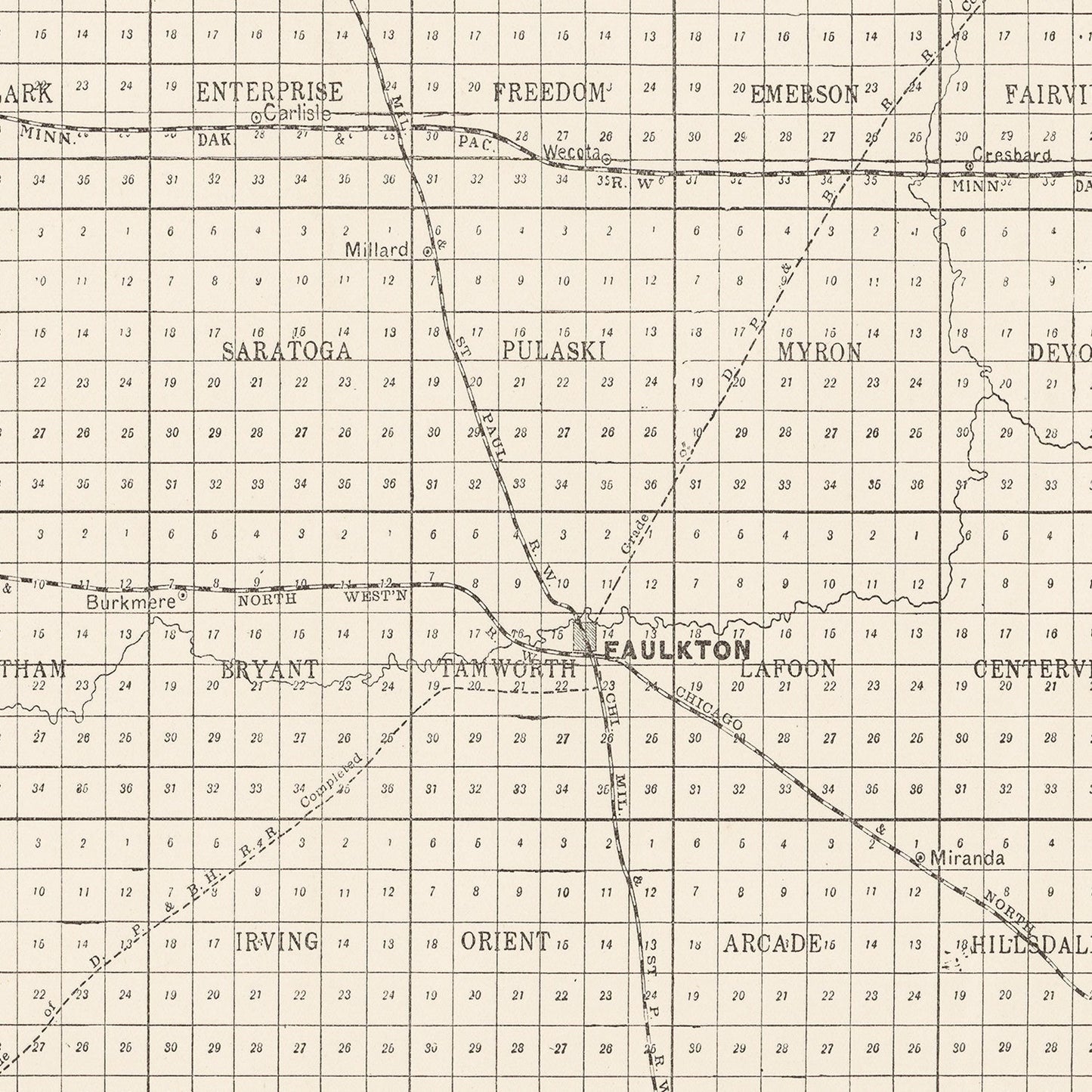 Vintage Map of Faulk County, South Dakota 1900