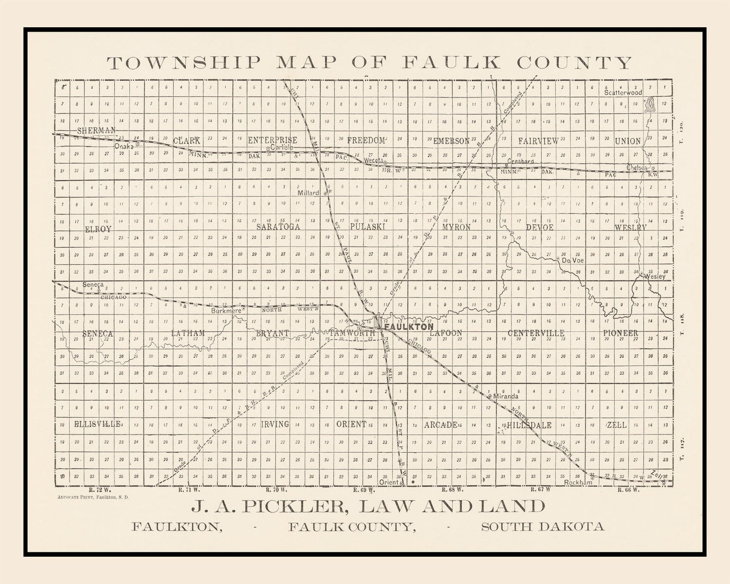 Vintage Map of Faulk County, South Dakota 1900