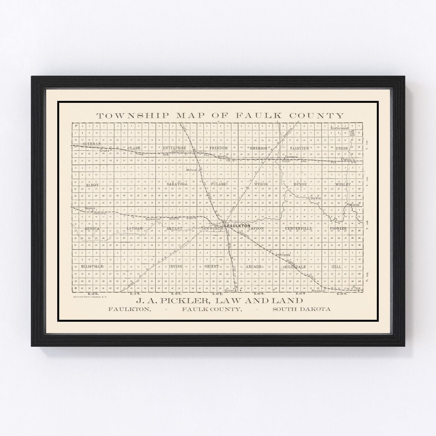 Vintage Map of Faulk County, South Dakota 1900
