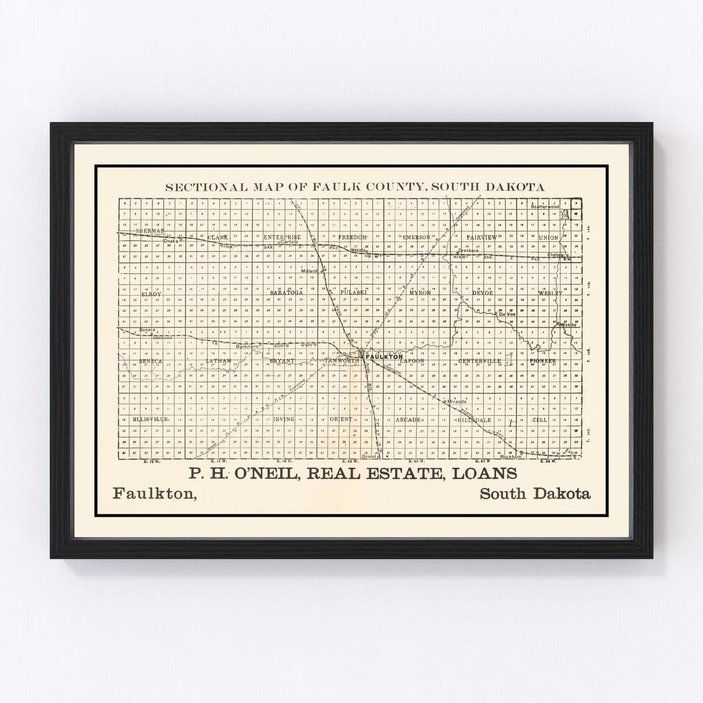 Vintage Map of Faulk County, South Dakota 1901