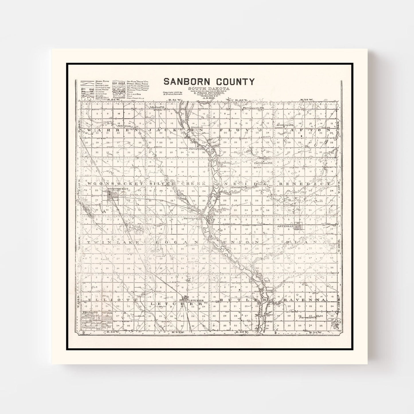 Vintage Map of Sanborn County, South Dakota 1900