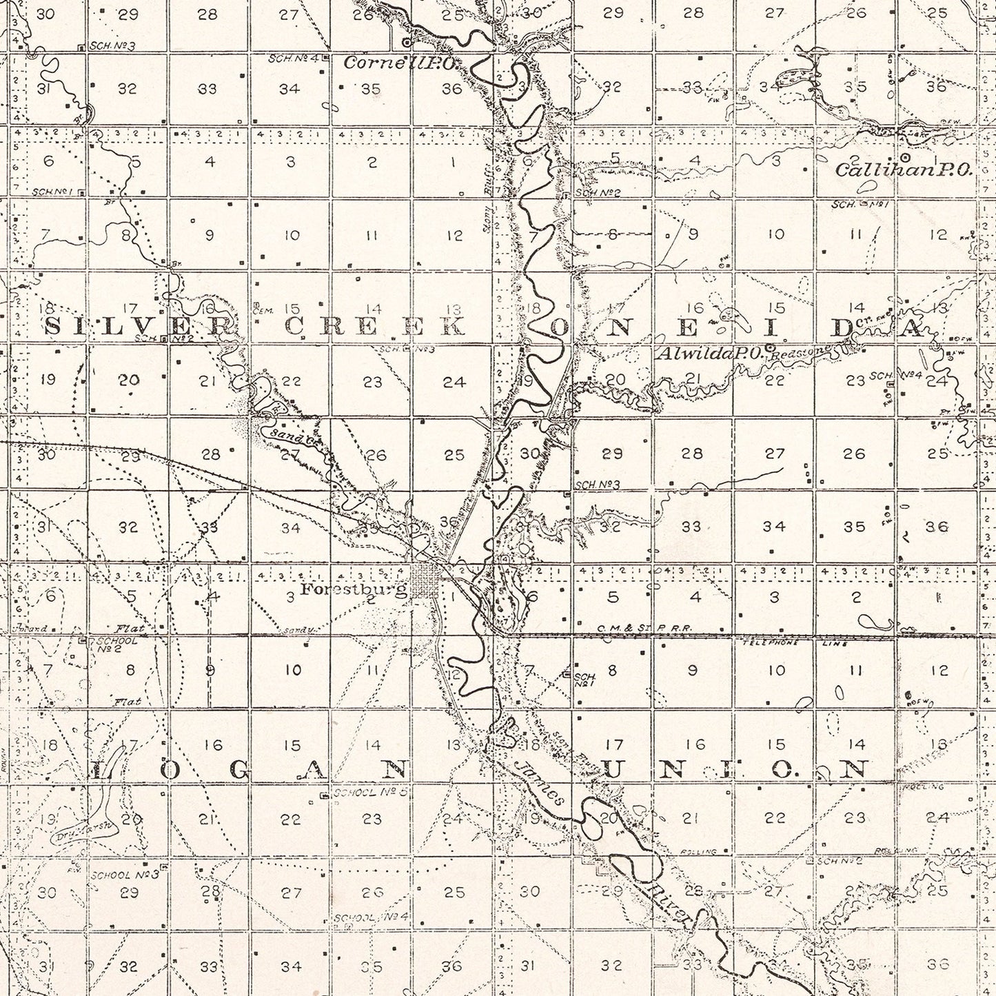 Vintage Map of Sanborn County, South Dakota 1900