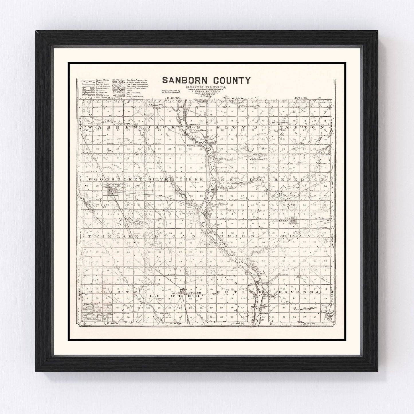 Vintage Map of Sanborn County, South Dakota 1900