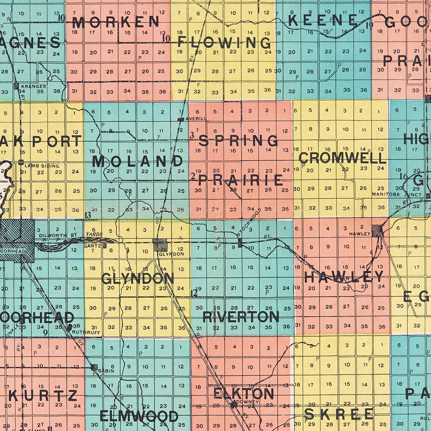 Vintage Map of Clay County, Minnesota 1907