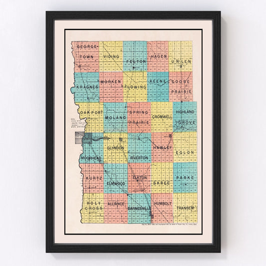 Vintage Map of Clay County, Minnesota 1907