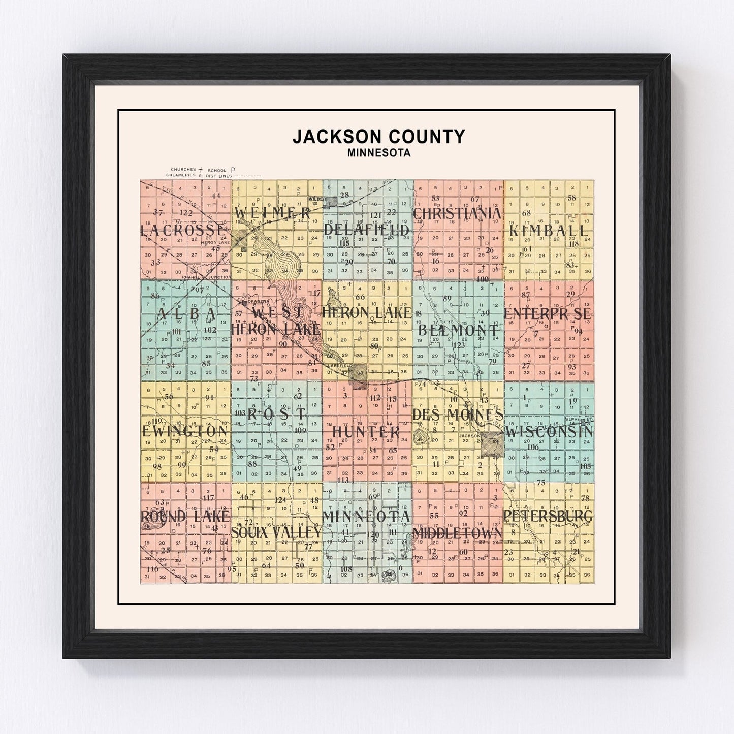 Vintage Map of Jackson County, Minnesota 1907