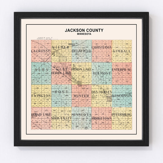 Vintage Map of Jackson County, Minnesota 1907