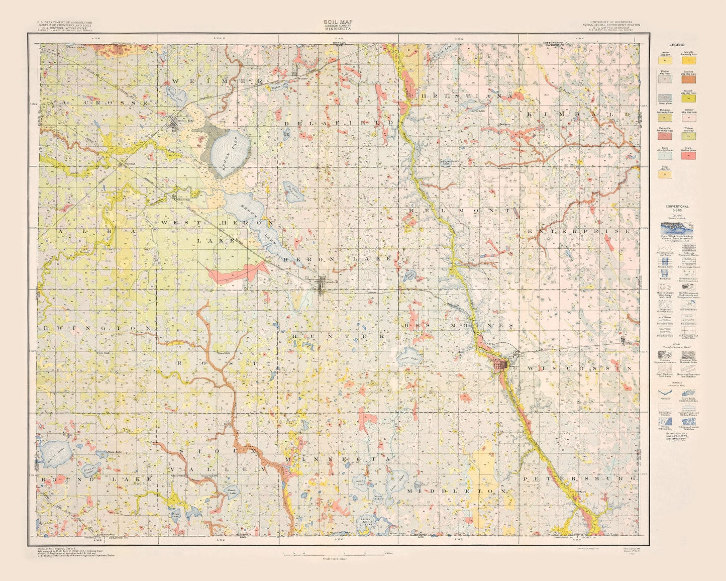 Vintage Map of Jackson County, Minnesota 1923