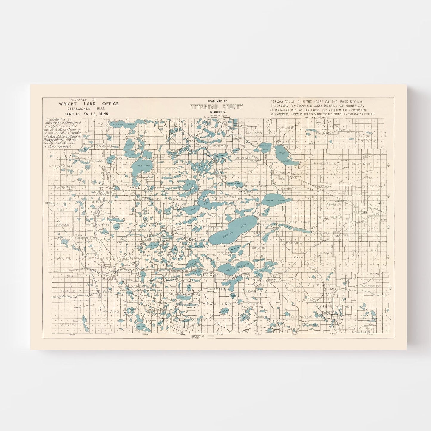 Vintage Map of Ottertail County, Minnesota 1920