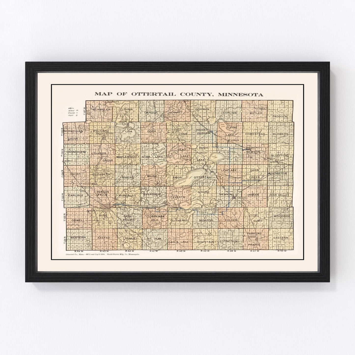 Vintage Map of Ottertail County, Minnesota 1916