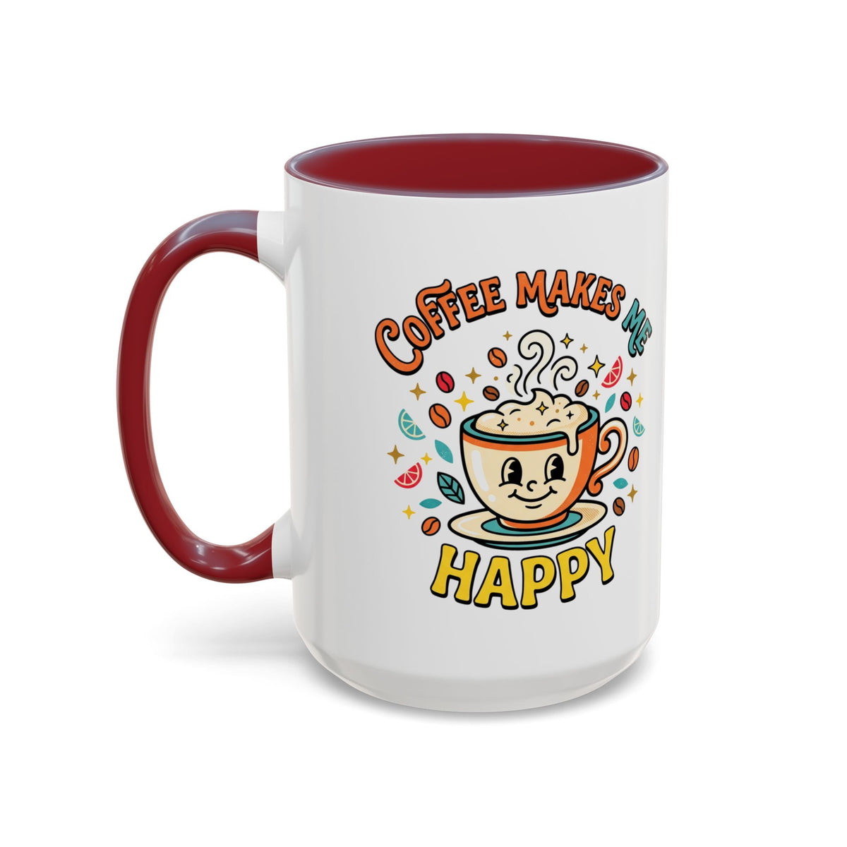 Coffee Mug — "Coffee Makes Me Happy" Cute Retro Accent Mug (11/15oz)