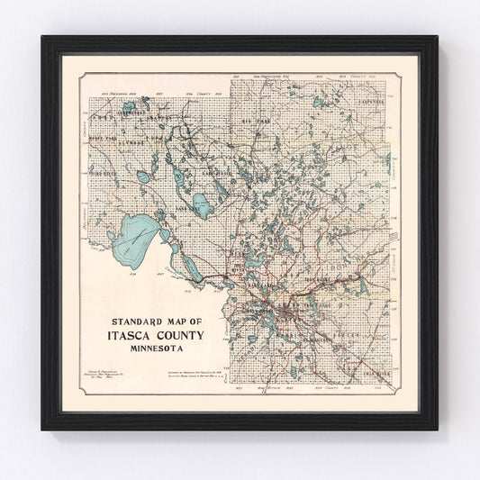 Vintage Map of Itasca County, Minnesota 1914