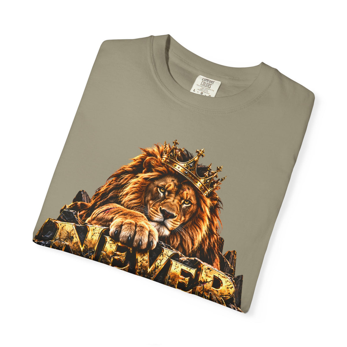 Lion Graphic T-Shirt — "Never Give Up: Great Things Take Time" Motivational Tee