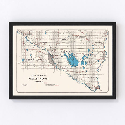 Vintage Map of Nicollet County, Minnesota 1913
