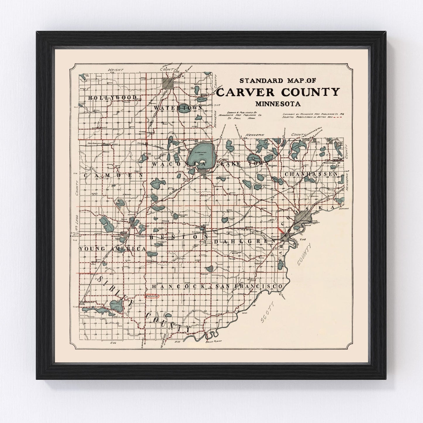 Vintage Map of Carver County, Minnesota 1913