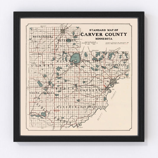 Vintage Map of Carver County, Minnesota 1913