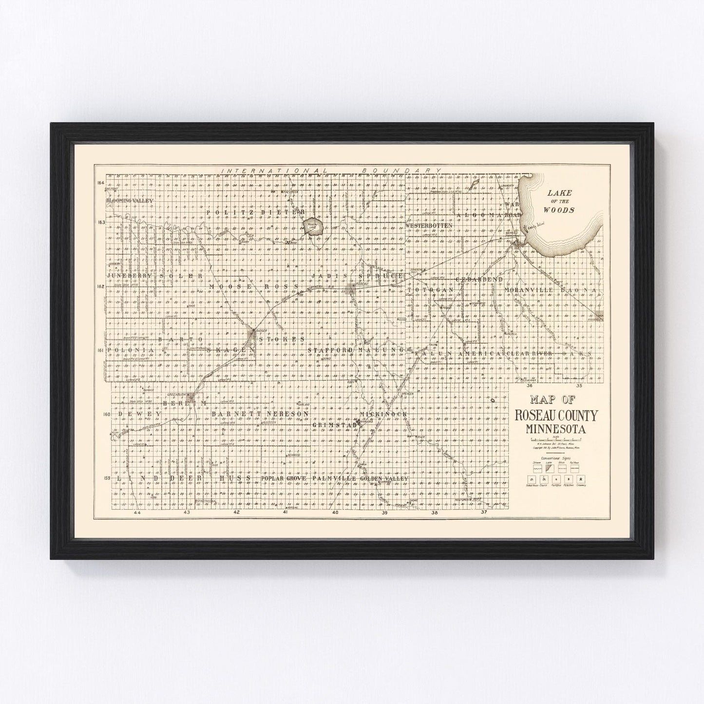 Vintage Map of Roseau County, Minnesota 1911