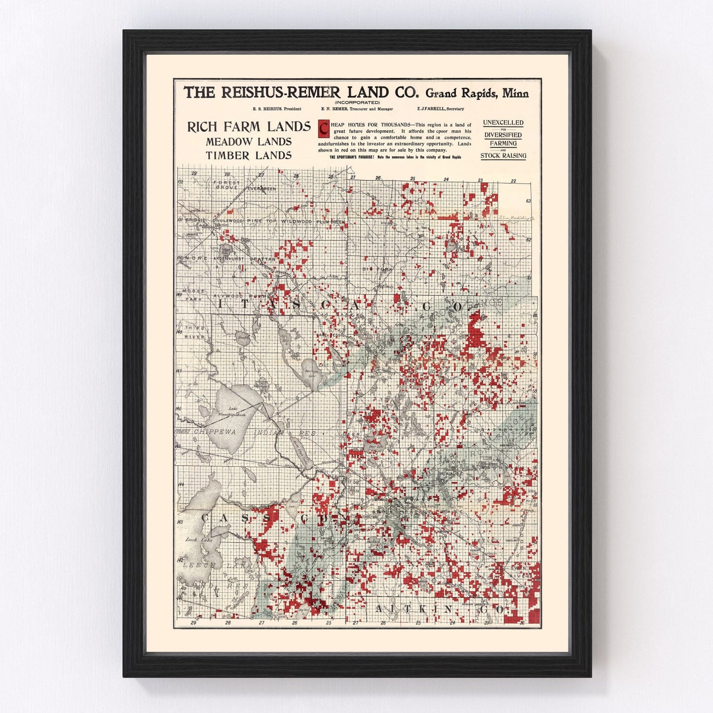 Vintage Map of Itasca County, Minnesota 1908