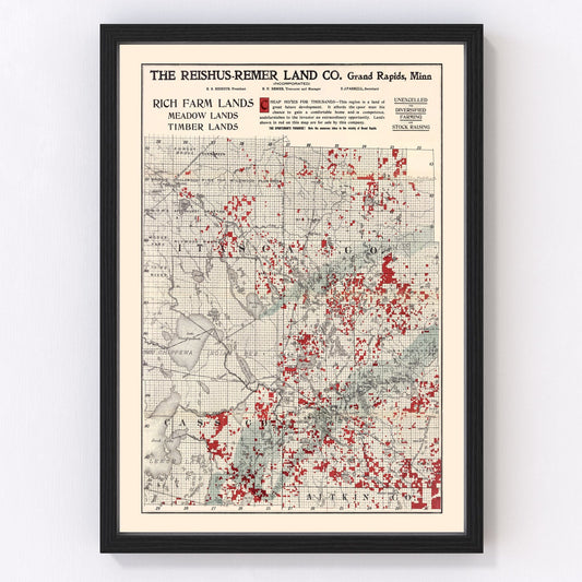 Vintage Map of Itasca County, Minnesota 1908