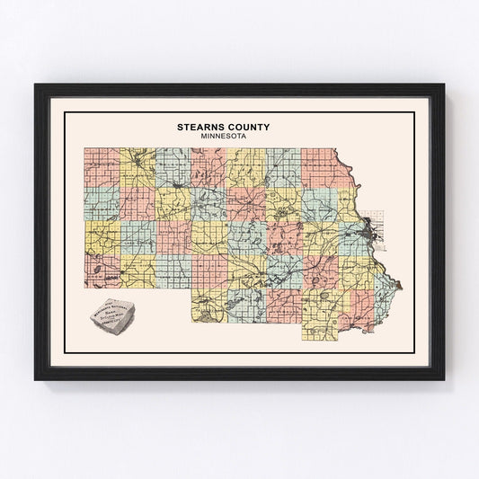 Vintage Map of Stearns County, Minnesota 1907