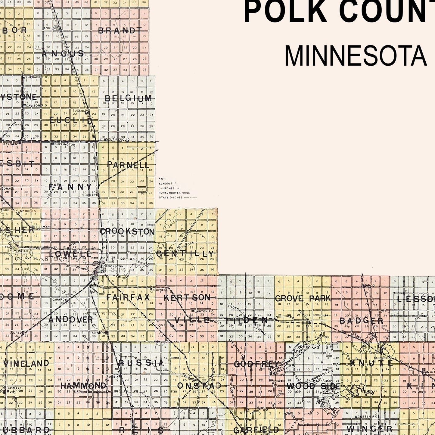 Vintage Map of Polk County, Minnesota 1907