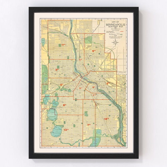Vintage Map of Minneapolis, Minnesota 1924