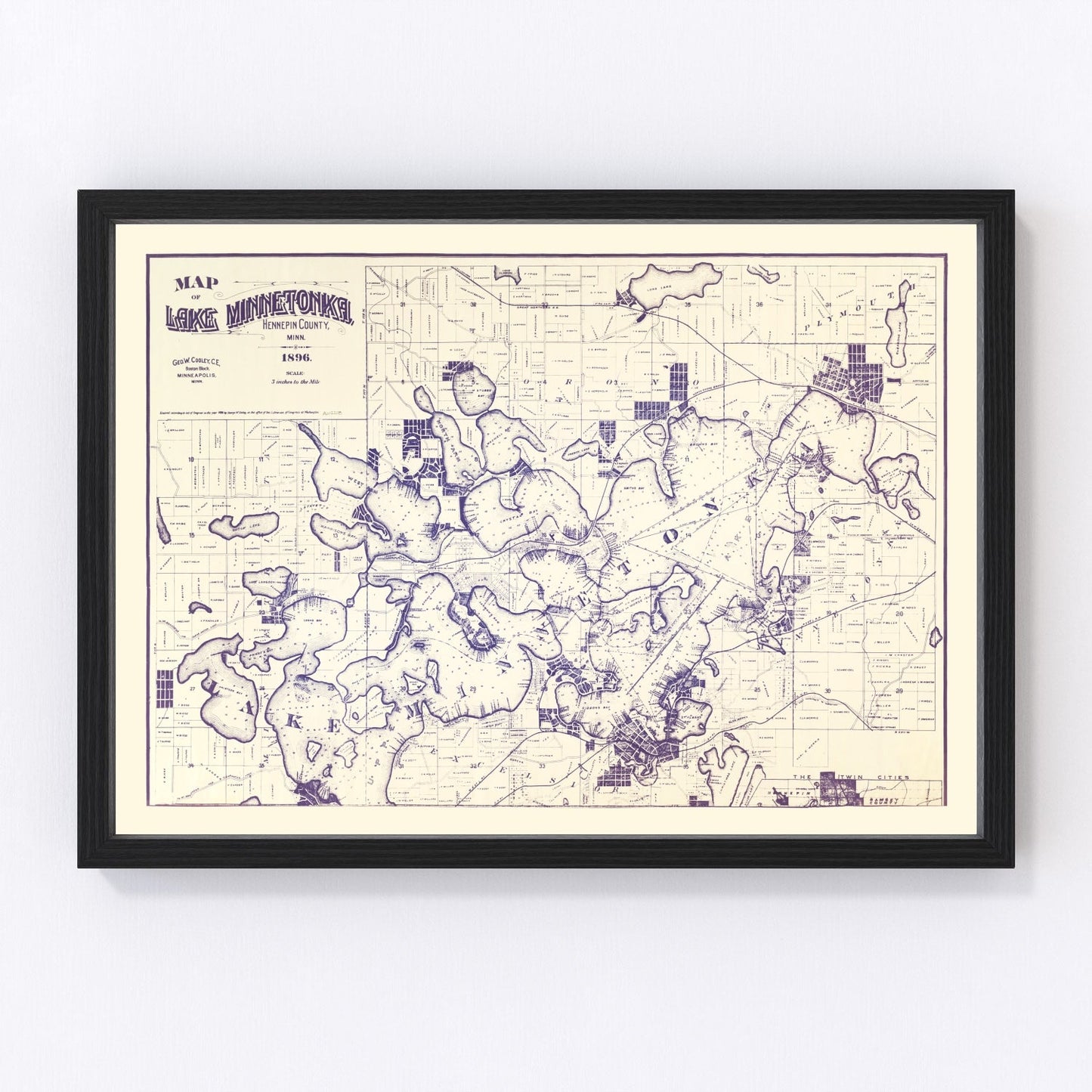 Vintage Map of Lake Minnetonka, Minnesota 1896