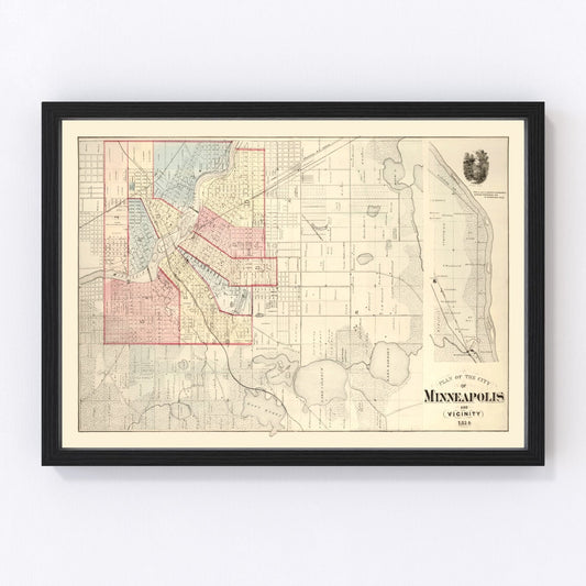 Vintage Map of Minneapolis, Minnesota 1874