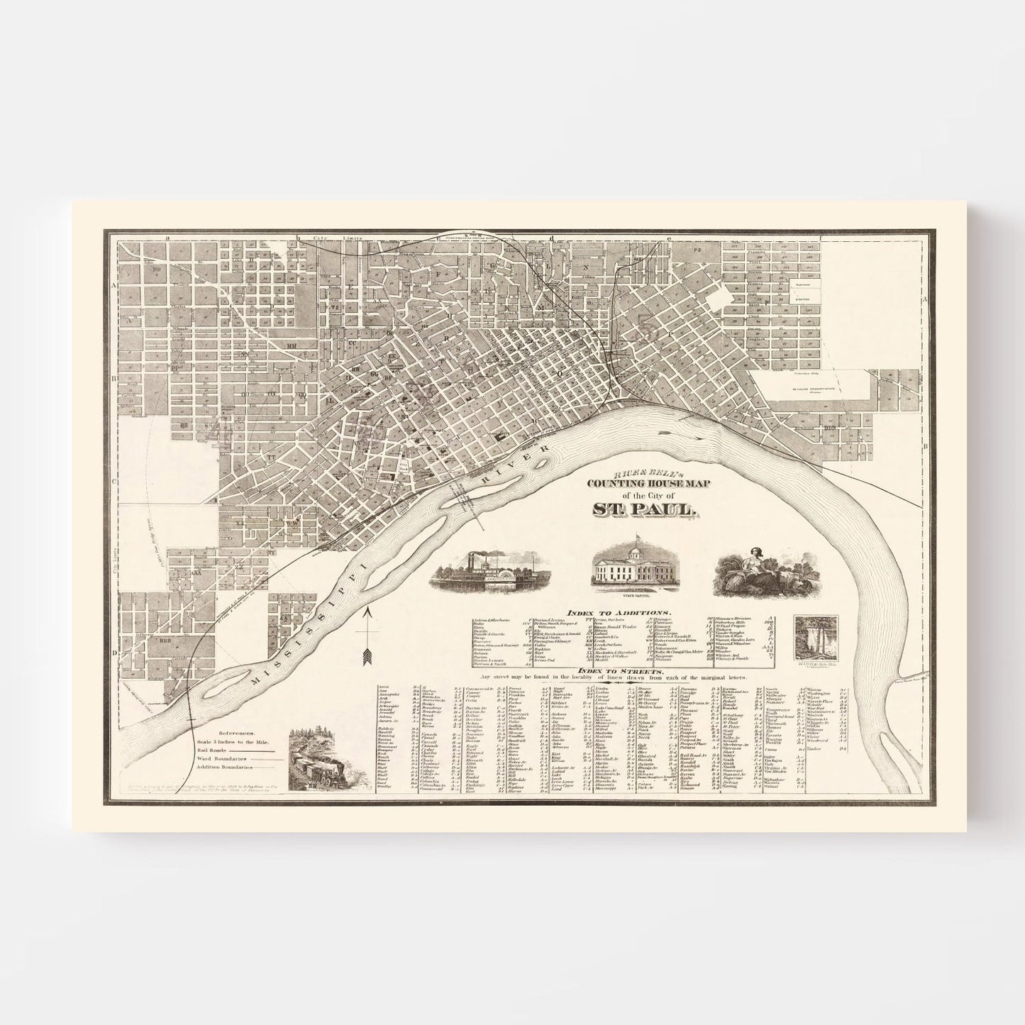 Vintage Map of St. Paul, Minnesota 1869