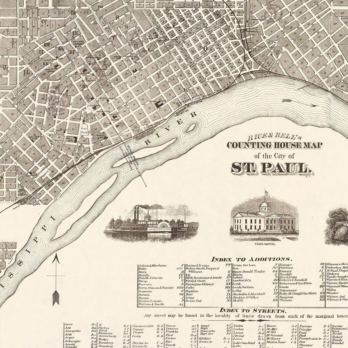 Vintage Map of St. Paul, Minnesota 1869