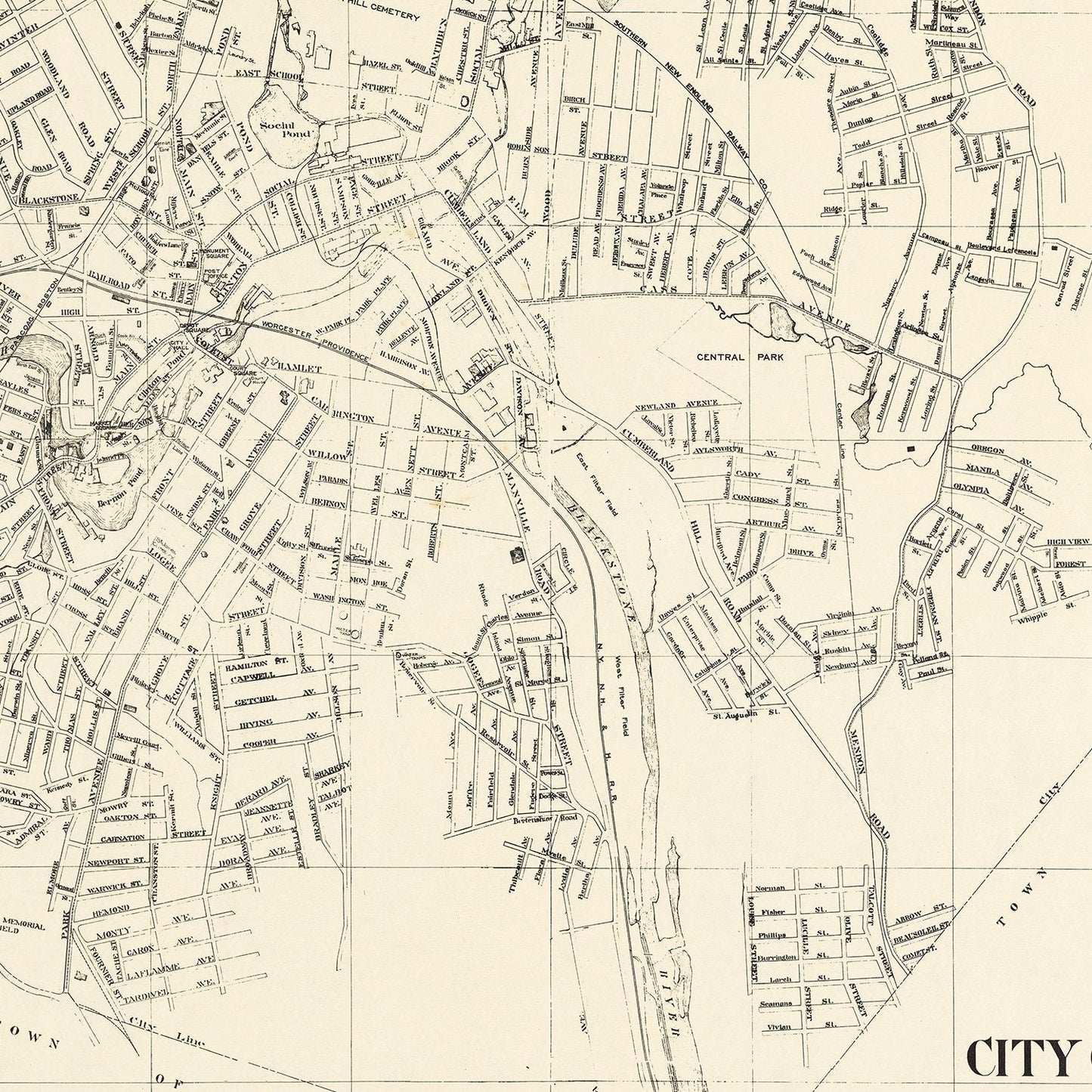 Vintage Map of Woonsocket, Rhode Island 1929