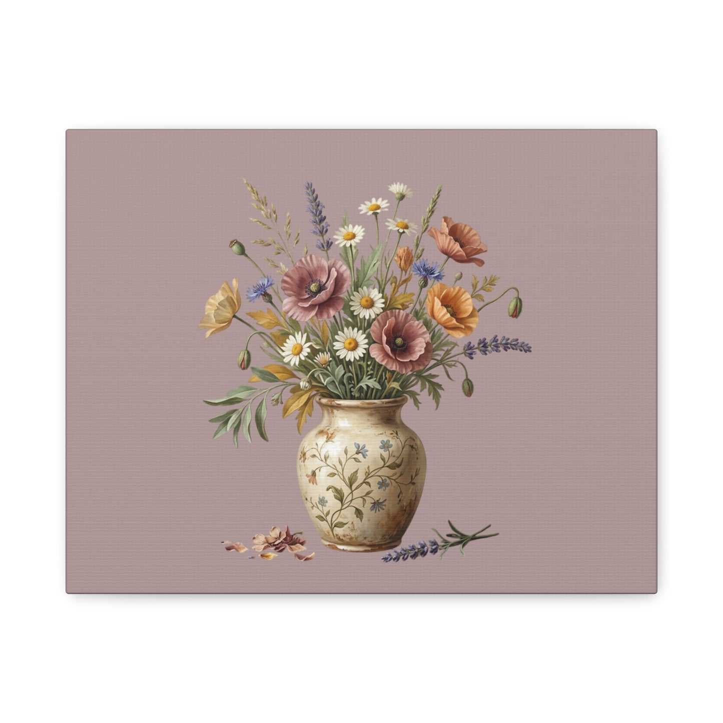 Botanical Vase Floral Canvas Print — Vintage Wildflower Wall Art