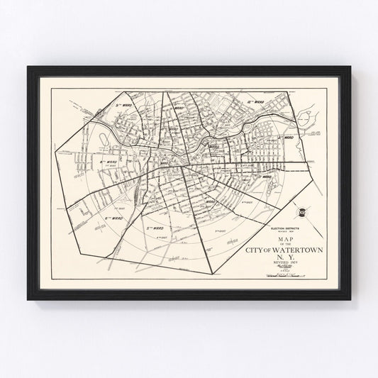 Vintage Map of Watertown, New York 1929