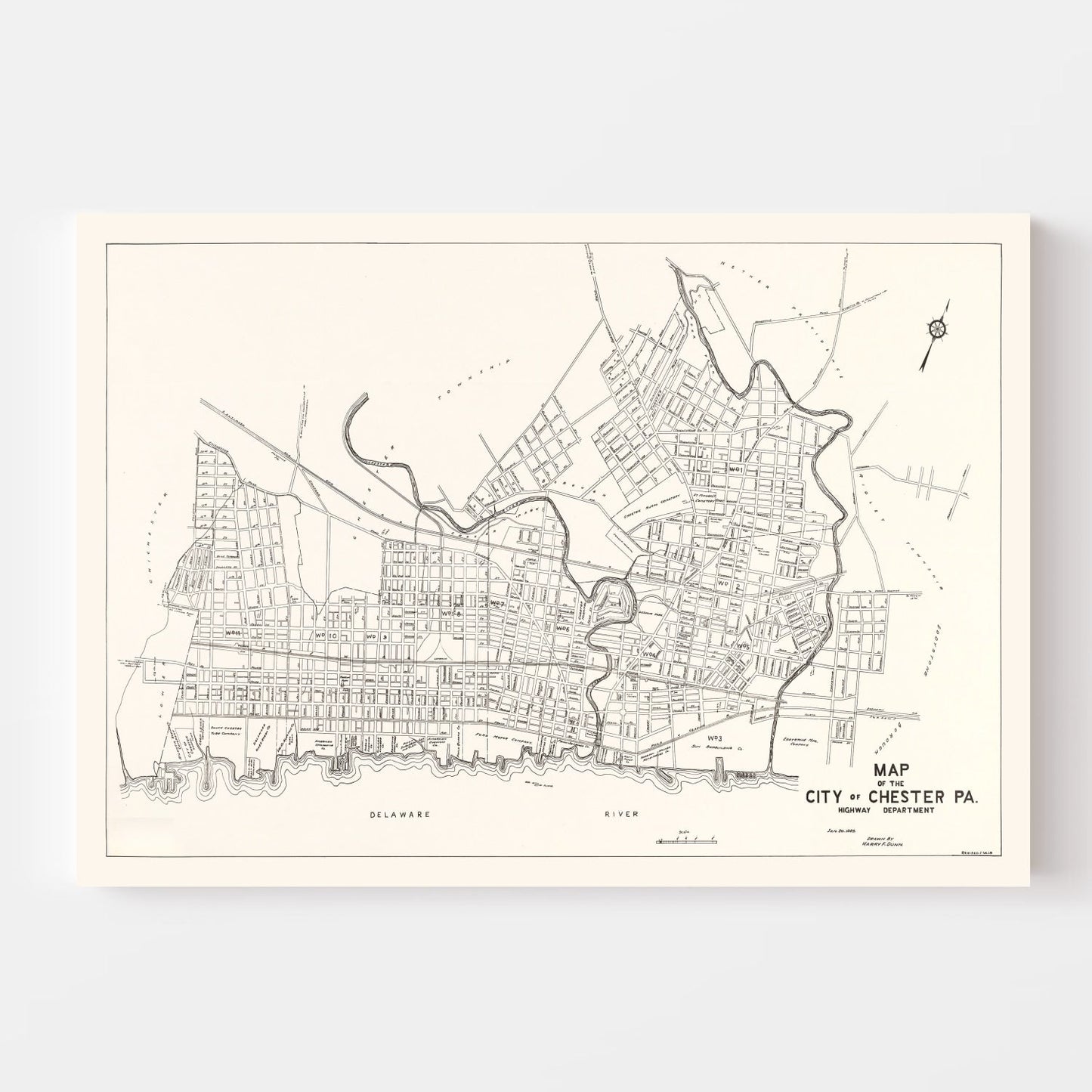 Vintage Map of Chester, Pennsylvania 1929