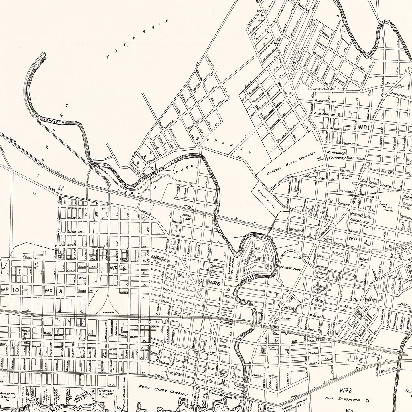 Vintage Map of Chester, Pennsylvania 1929