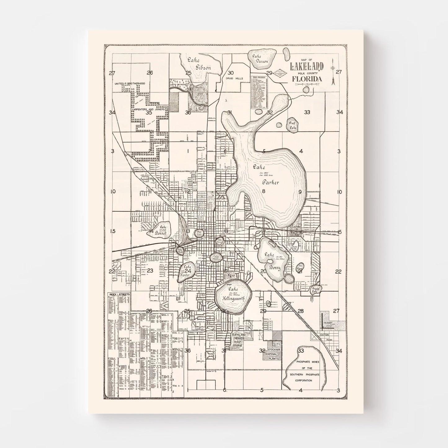 Vintage Map of Lakeland, Florida 1929